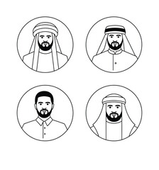 Set of four arab men portraits line art illustration vector scalable eps icon vector