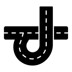Fototapeta premium Highway road junction with one turn solid icon, learners permit concept. Vector graphics. Way intersection, driving sign on white background, style icon mobile or web design.