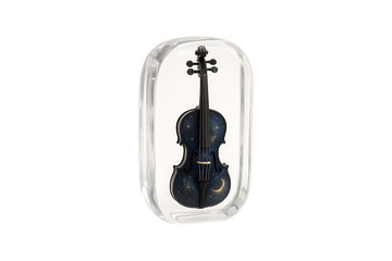 Starry Night Violin in Crystal Block Isolated on Transparent Background
