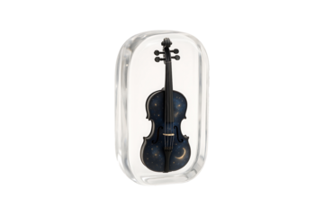 Starry Night Violin in Crystal Block Isolated on Transparent Background