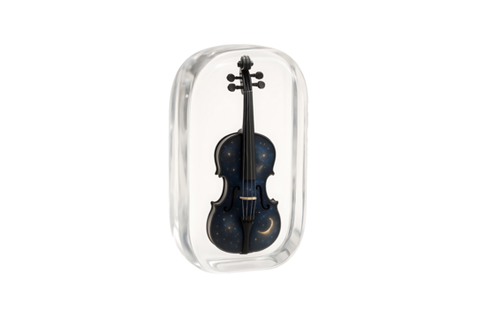 Starry Night Violin in Crystal Block Isolated on Transparent Background - Powered by Adobe
