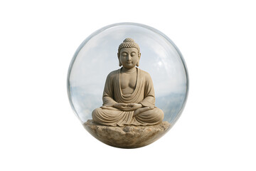 Buddha Statue in Glass Sphere Isolated on Transparent Background