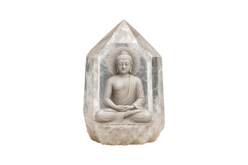 Buddha Statue Encased in Quartz Crystal Isolated on Transparent Background