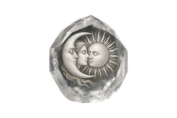 Sun and Moon Faces Crystal Engraving Isolated on Transparent Background