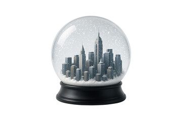 Winter City Skyline in Snow Globe Isolated on Transparent Background