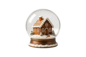 Gingerbread House Christmas Snow Globe Isolated on Transparent Background