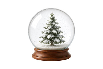 Snowy Christmas Tree Inside Snow Globe Isolated on Transparent Background
