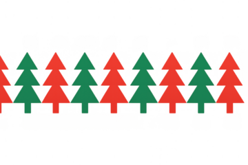 Christmas tree border pattern with repeating red and green festive holiday evergreen symbols for decoration