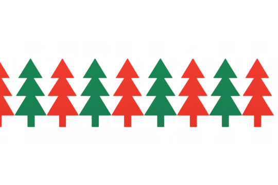 Christmas tree border pattern with repeating red and green festive holiday evergreen symbols for decoration