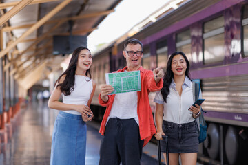 Diverse friends traveling exploring new destination together