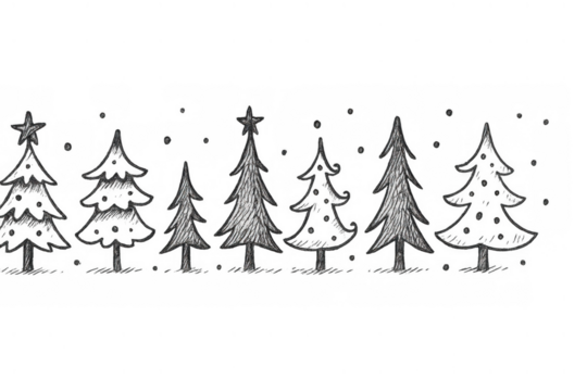 Hand drawn christmas tree sketch border creating seamless pattern for winter holidays, transparent background - Powered by Adobe