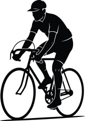 Dynamic illustration of a person riding a bicycle wearing a cap and gripping curved handlebars perfect for sports and outdoor themes