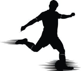 Dynamic silhouette of a soccer player in mid kick captured with motion blur effect symbolizing athletic action and sports energy