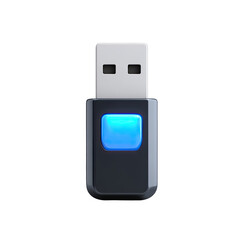 Gray USB flash drive with blue button