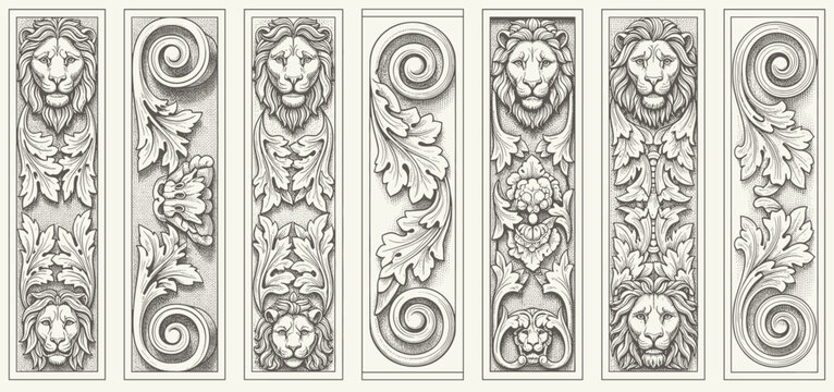 engraving illustration of victorian, rococo, baroque style elements. book cover, social media, t shirt design application