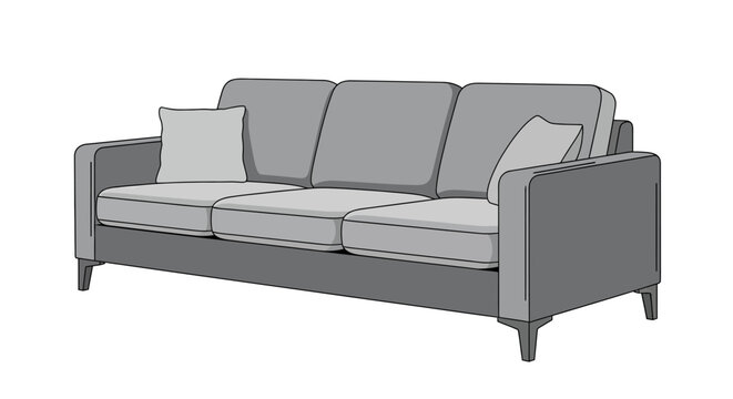 Minimalist three-seater sofa vector illustration with clean lines. Modern comfortable furniture graphic for interior design and home decor projects