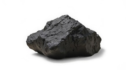 A black porous basalt stone with an uneven surface, highlighted on a white background. Ideal for scientific illustrations and geological projects.