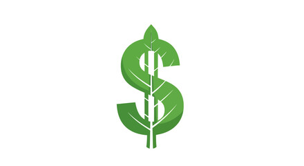 Sustainable finance concept with a green dollar sign made from plant leaves, symbolizing eco-friendly economy and growth