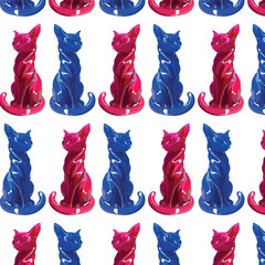 Pattern with red and blue cats. Printable. Vector illustration.