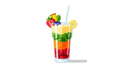 Vibrant layered fruit smoothie, a refreshing drink featuring an array of fresh fruit for summer enjoyment