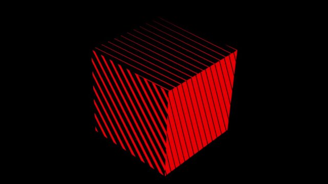 Red and black striped cube rotation animation can loop 4K