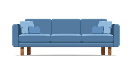 Modern blue sofa with pillows, a comfortable couch for a cozy living room interior. Vector illustration isolated on a white background
