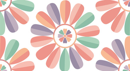 Pastel floral pattern with overlapping petals in circular design on white background