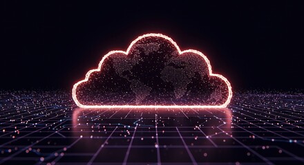 Abstract visualization of a powerful technology cloud, illustrating global data storage, processing, and seamless digital connectivity ,modern ,transformation ,virtual space
