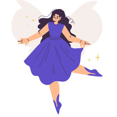 Whimsical Purple Fairy Dancing with Wings and Sparkles Against a Soft Background