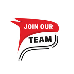 Join our team label art graphic banner isolated white background. Vector message colourful design for social banner or web.