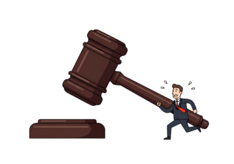 Businessman running from justice concept quickly now