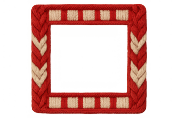 Knitted wool yarn frame with braided and striped patterns, cozy winter design element on transparent background