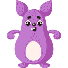 Whimsical Purple Cartoon Monster with Big Ears and Goofy Smile Standing on Transparent Background