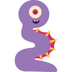 Whimsical purple cartoon monster with one eye and spiky fins on its back on a transparent background