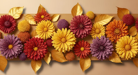 Vibrant autumn floral arrangement with golden leaves creating a warm, festive, and elegant seasonal display for celebrations