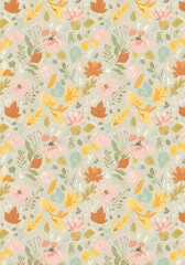Delicate watercolor floral and leaf pattern evokes cozy autumn charm and natural beauty for seasonal designs
