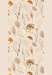 Elegant dried botanical arrangement showcasing delicate branches, translucent leaves, and soft floral accents in a warm, muted color palette perfect for sophisticated design.