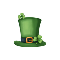 Watercolor Leprechaun Top Hat with Shamrock and Clover Decor