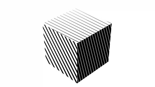 4K black and white linear half tone cube animation with looping capability