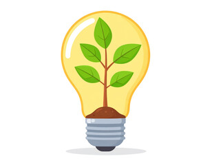 Light Bulb with Green Plant Inside Symbolizing Renewable Energy and Environmental Concepts
