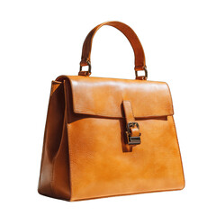 Tan leather handbag with top handles and clasp closure