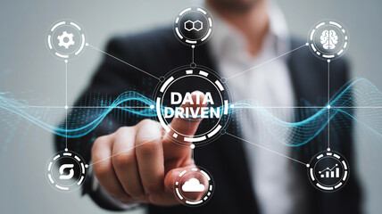 businessman touching virtual screen