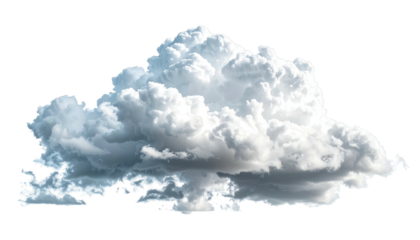 Isolated fluffy cloud, illuminated, against transparent background