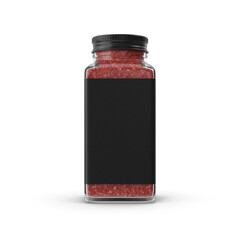 Glass Spice Jar with Red Contents and Black Label isolated on transparent background, PNG, 3D