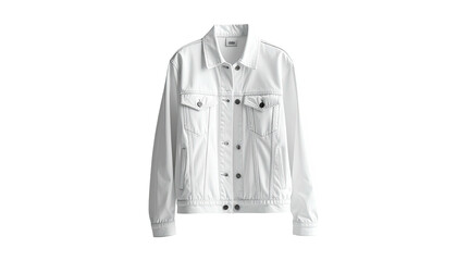 Crisp white denim jacket with pockets and button closure