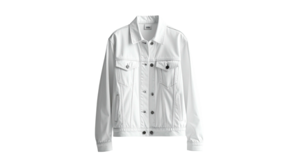 Crisp white denim jacket with pockets and button closure