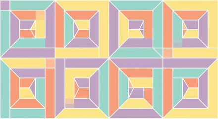 Abstract geometric pattern of nested pastel squares with white outlines and perspective