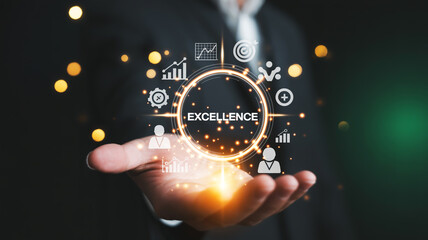 businessman pushing a button on a touch screen