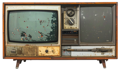 Worn TV shows tree branches on a static-filled screen