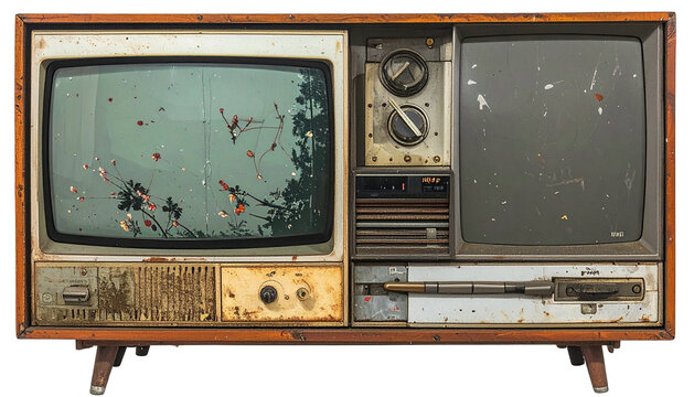 Worn TV shows tree branches on a static-filled screen